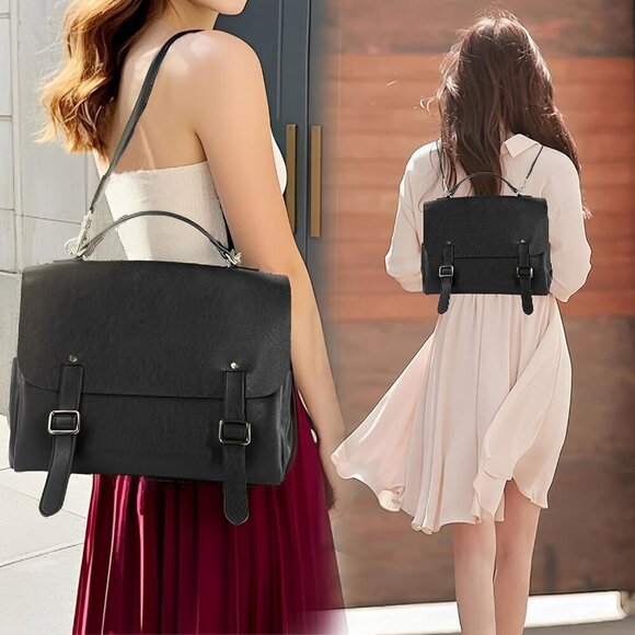 Black Leather 3-in-1 Backpack Handbag Tote for Women Work Travel Casual main image 5